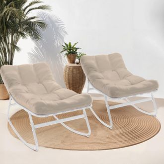 IDMarket Lote De 2 Mecedoras De Jard&iacute;n Arona, Blancas Con Cojines Beige
