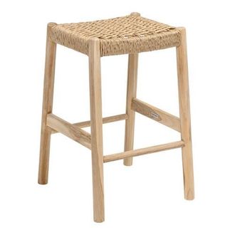 Jonathan Y Designs Armati Coastal Casual Handcrafted Teak Wood Backless Indoor/Outdoor Counter Stool with Synthetic Woven Seat in Natural Finish -25.5 at