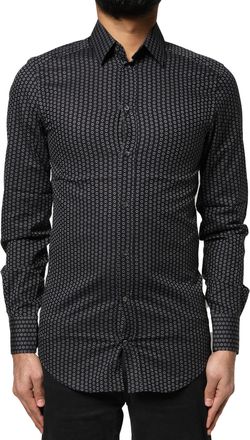 Dolce & Gabbana Black GOLD Patterned Cotton Men Dress Mens Shirt