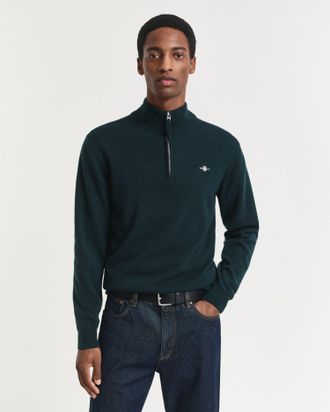 GANT Men Superfine Lambswool Half-Zip Sweater (XXXL) TARTAN GREEN