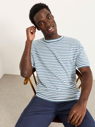 Fat Face FatFace Rye Chambray Blue Stripe Knitted T Shirt