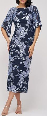 JS Collections Lea Sequin Embroidered Flutter Sleeve Cocktail Dress in Navy Multi at Nordstrom Rack, Size 18