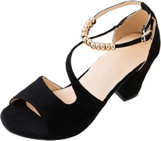 Generic Low Heels for Women Heel High Heel Sandals Court Heels Size 5 (Black, 6.5)