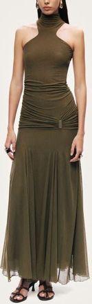 Nocturne Halter Neck Draped Maxi Dress in Khaki at Nordstrom, Size X-Small Eu