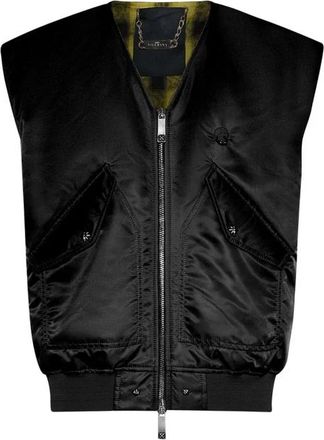 John Richmond Vest met ritssluiting aan de voorkant en functionele details - Heren - Bodywarmers - Zwart - S - Nylon - Jassen