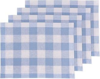 Solino Home Linen Placemats Set of 4, 14 x 19 Inch for Dining Table, Holiday and Everyday Table Decor - Buffalo Check in Chambray Blue And White at