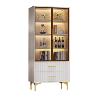 STILVORA Vitrina Con 2 Puertas, 2 Cajones, Estantes Ajustables Y Led Para Sal&oacute;n, En Tablero De Part&iacute;culas, Blanco, 70&times;35&times;150 Cm
