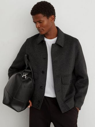 Reiss Mens Charcoal Grey Wool-blend Flap-pocket Bomber Jacket, Xxl