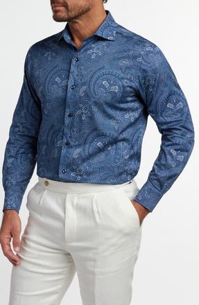 David Donahue Paisley Print Sport Shirt in Navy at Nordstrom, Size Xx-Large