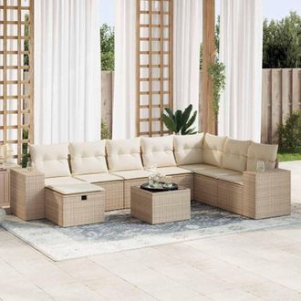 vidaXL Set De Sof&aacute;s De Jard&iacute;n Con Cojines 9 Pzas Rat&aacute;n Sint&eacute;tico Beige Vidaxl