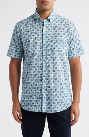 Scott Barber Regular Fit Floral Short Sleeve Cotton Button-Up Shirt in Blue at Nordstrom Rack, Size Large