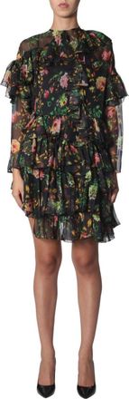 Msgm Black Floral Round Neck Knee Length Dress