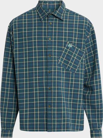ERL Mens Cotton Plaid Overshirt with Asymmetric Logo Pocket