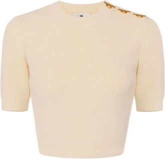 Elisabetta Franchi Mk 02S66E2193 Ronde hals Breiwerk - Dames - Ronde hals truien - Geel - L - Nylon - Truien & Vesten