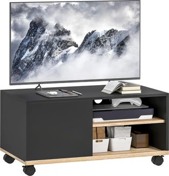 OEM Mueble Tv Con Ruedas Mueble De Sal&oacute;n Mesa Para Televisores De 42 Pulgadas Con Puerta Y 2 Estantes 80x45x41 Cm Negro
