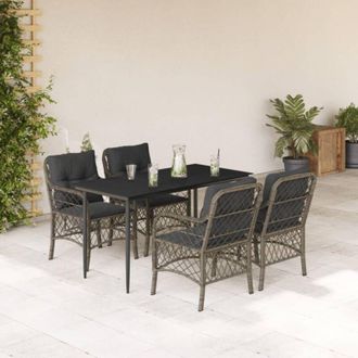 vidaXL Set Comedor De Jard&iacute;n 5 Piezas Con Cojines Rat&aacute;n Sint&eacute;tico Gris Vidaxl