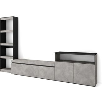 Skraut Home Mobile Soggiorno tv, Parete Attrezzata Soggiorno, 310x186x35cm, Per tv fino a 65, Set di mobili, Stile moderno, Grigio Cemento - Skraut Home