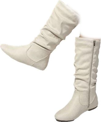 Generic Winter Shoes Womens Fashionable Solid Color Mid-Calf Ankle Boots Fall Winter Wide Calf Boots for Women Comfortable Round Toe Suede Pleated Mid-Calf Bo