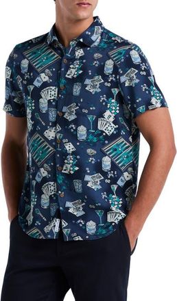 Original Penguin Poker Table Print Short Sleeve Button-Up Shirt in Sargasso Sea at Nordstrom, Size Xx-Large