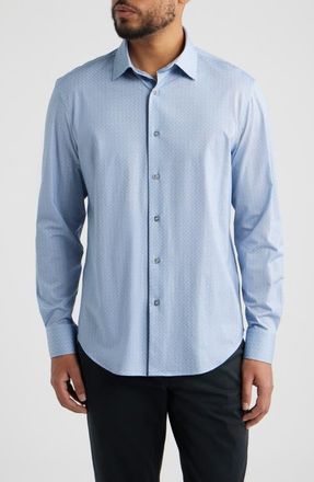 Bugatchi James OoohCotton Linked Medallion Print Button-Up Shirt in Air Blue at Nordstrom, Size Xxx-Large
