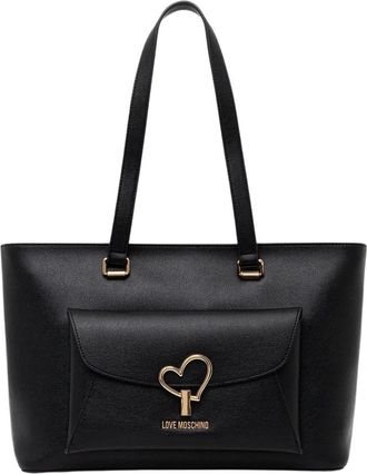 Love Moschino Hart Applicatie Tote Bag - Dames - Shoppers - Zwart - ONE Size - Leer - Tassen