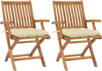 vidaXL Vidaxl - Sillas De Jard&iacute;n 2 Uds Madera De Teca Con Cojines Blanco Crema