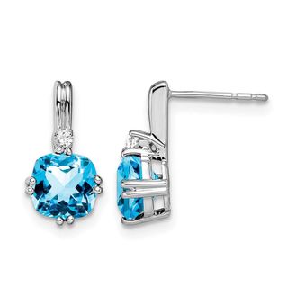 Diamond2Deal 10k White Gold Cushion Blue Topaz and Diamond Earrings