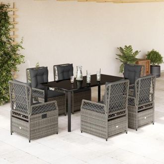 vidaXL Set Comedor Jard&iacute;n 7 Pzas Y Cojines Rat&aacute;n Sint&eacute;tico Gris Vidaxl