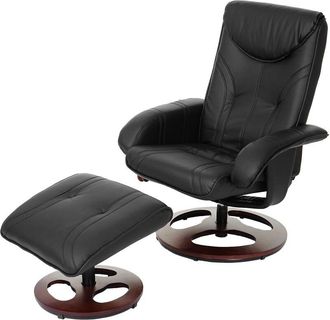 Hhg Sillón relax 657, sillón tv sillón con taburete, polipiel, negro