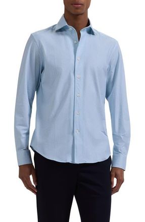 Bugatchi Devon OoohCotton Optical Grid Print Button-Up Shirt in Hazy Blue at Nordstrom, Size Xxx-Large