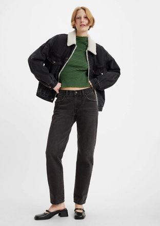 Levi's Middy Jeans Women Black Denim Mid-Rise Straight Leg Zip-Fly FROG528