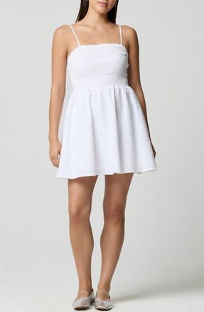 Florence By Mills Fit & Flare Smocked Minidress in White at Nordstrom, Size Xx-Large