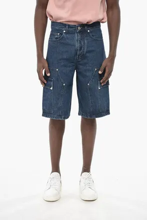 Palm Angels Shorts Cargo METAL FRAME in Denim Lavaggio Scuro Palm Angels
