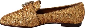 Dolce & Gabbana Gold Sequin Crystal Flat Women Loafers Shoes Mordore And Paillette