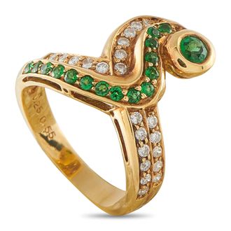 Luxury Bazaar 18K Yellow Gold 0.25ct Diamond and Tsavorite Ring MF04-080326