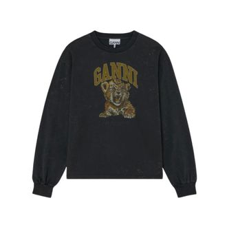 Ganni Tops, Dames, Grijs, M, Katoen, Future Jersey Longsleeve Tiger