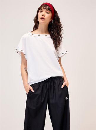 Twik Womens Large eyelets off-the-shoulder T-shirt