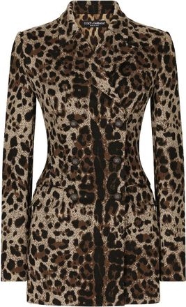Dolce & Gabbana leopard-print double-breasted blazer - women - Nylon/Rayon/Elastane/Polyester - 46 - Neutrals