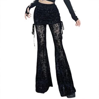 Generic Gothic Black Pants Grunge Bottoms High Waisted Boho Hippie Lace Sexy Flare Pants