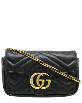 Gucci Black Calfskin Gg Marmont Super Mini Bag (Authentic Pre-Loved)