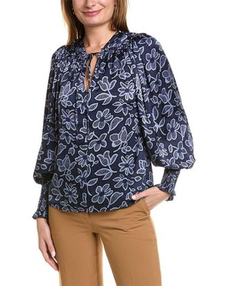 Rebecca Taylor Vera Fleur Tie-Front Blouse