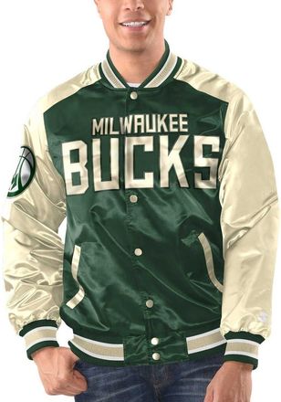 Starter Mens Starter Hunter Green/Cream Milwaukee Bucks Renegade Satin Full-Snap Varsity Jacket at Nordstrom, Size X-Large