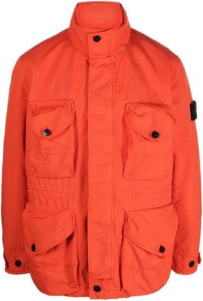Stone Island Rode Lichtgewicht Field Jacket met Prima Loft - Heren - Zomerjassen - Oranje - XL - Polyester - Jassen