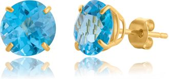 MAX + STONE 10k Yellow or White Gold 8mm Round Cut Gemstone Birthstone Stud Earrings