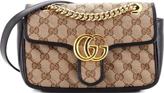 Gucci GG Marmont Flap Diagonal gewatteerde leren mini-crossbodytas met GG-canvas - Zwart