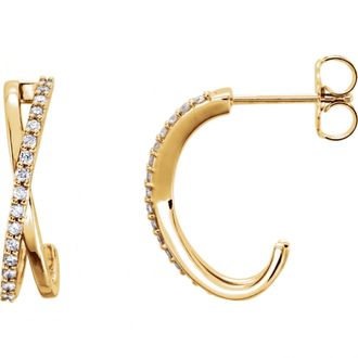 Pompeii3 25CT 14K Yellow Gold Diamond Hoops Criss Cross Earrings 3/4 Tall