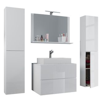 ebuy24 Ebuy24 - Vcm 5pcs Lavabo Lavabo Gabinete Inferior Ancho 60 Cm Muebles De Ba&ntilde;o Conjunto Con Cajones Espejo De Puertas Giratorias Lendas Xl Caj&oacute;n (blanc