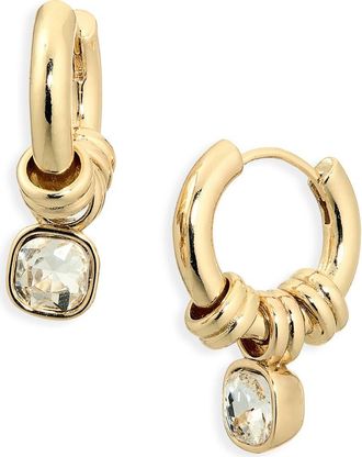 Nordstrom Rack Statement Cubic Zirconia Drop Huggie Hoop Earrings in Clear- Gold at Nordstrom Rack