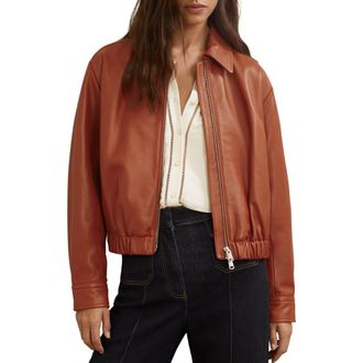 Reiss Lottie Sheepskin Leather Jacket in Tan at Nordstrom, Size 10 Us