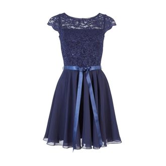 Swing Mini Cocktailjurk - Dames - Feestkleedjes - Blauw - 2XS - Polyester - Kleedjes